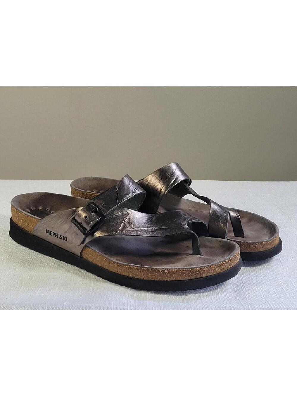 Mephisto Women's Leather ‘Helen’ Slide Sandals Shoes 40  9 Metallic